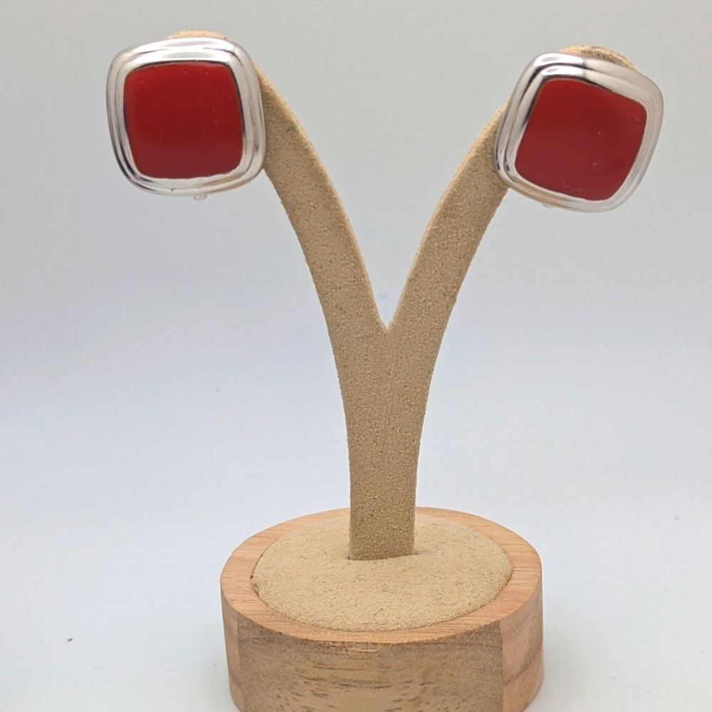 Nina Ricci Red and Silver Tone Earrings